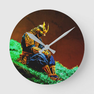 Samurai Warrior in Golden Armour – Epic Japanese Round Clock