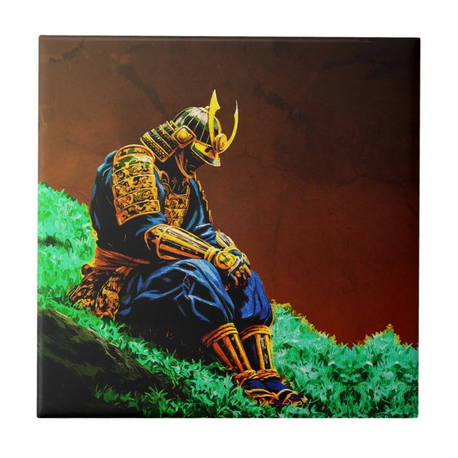 Samurai Warrior in Golden Armour – Epic Japanese Tile (Front)