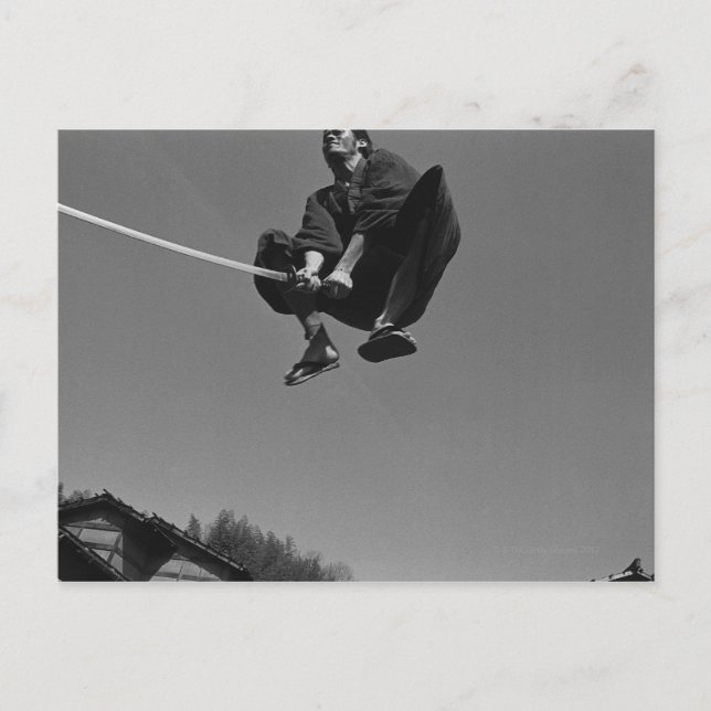 Samurai warrior jump attack with a sword 3 postcard (Front)