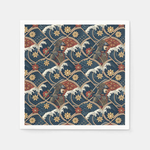 Samurai Warrior & Ocean Wave Japanese Pattern Art Napkin