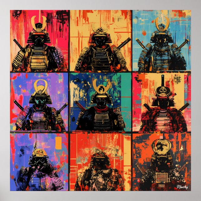 Samurai Warrior Portraits in Bold Graffiti Art Poster (Front)