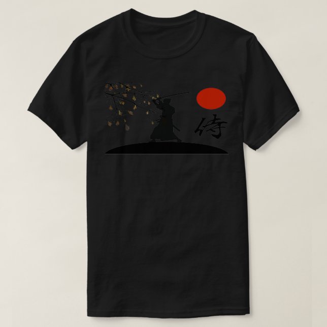 Samurai Warrior Sword Retro Japanese Red Moon Styl T-Shirt (Design Front)