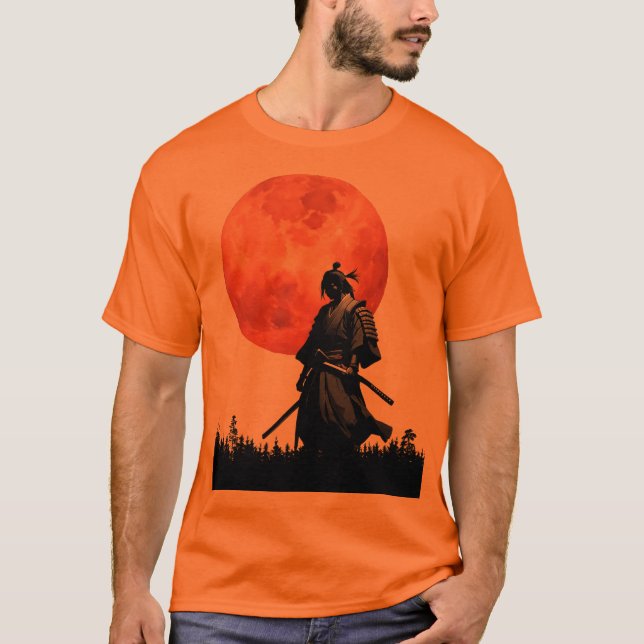 Samurai Warrior Under the Red Moon T-Shirt (Front)