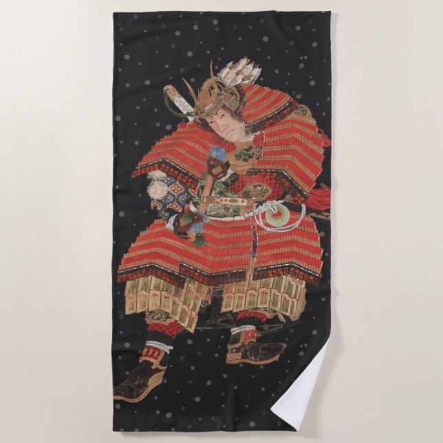 Samurai Warrior Vintage Japanese Art Beach Towel (Front)