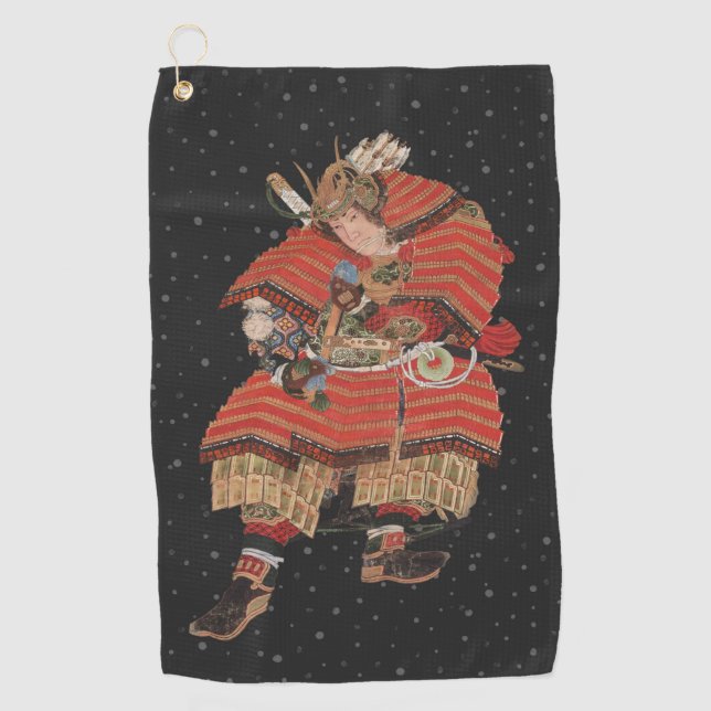 Samurai Warrior Vintage Japanese Art Golf Towel (Front)