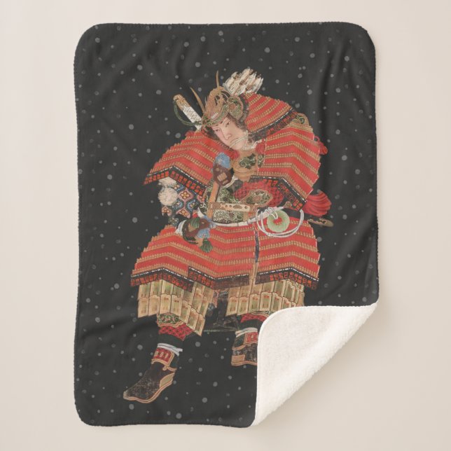 Samurai Warrior Vintage Japanese Art Sherpa Blanket (Front)