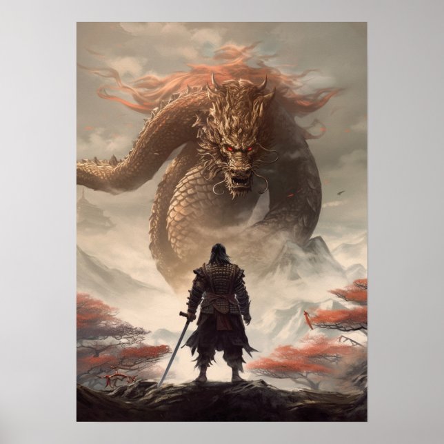 Samurai Warrior vs Dragon Poster (Front)