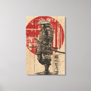 Samurai Warrior Wabi Sabi Art   Vintage Red Sun Canvas Print
