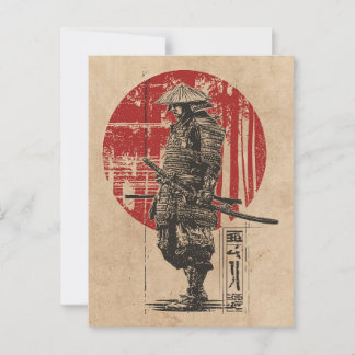 Samurai Warrior Wabi Sabi Art | Vintage Red Sun Postcard