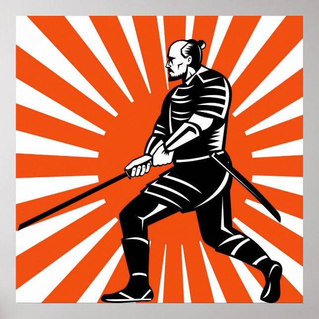 Samurai warrior with katana sword pointing side poster (Front)