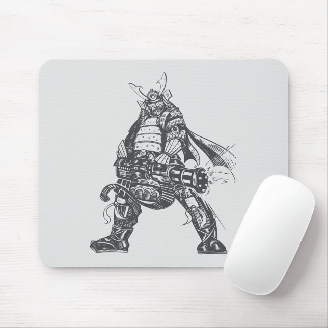 Samurai Warrior With Rapid Fire Gun Mouse Mat (With Mouse)