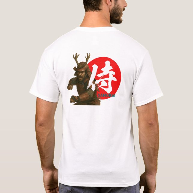 Samurai Warrior with Rising Sun and Kanji T-Shirt (Back)