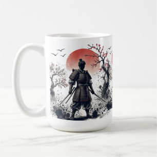 Samurai Warrior with Twin Katanas Sunset Art Coffee Mug