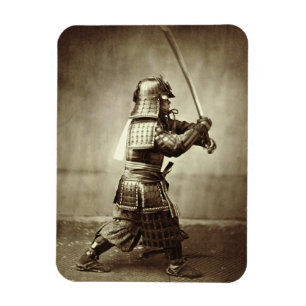 Samurai with raised sword, c.1860 (albumen print) magnet