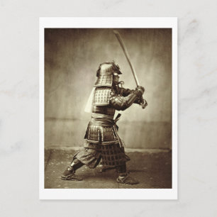 Samurai with raised sword, c.1860 (albumen print) postcard