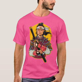 Samurai With Yellow Round Background T-Shirt