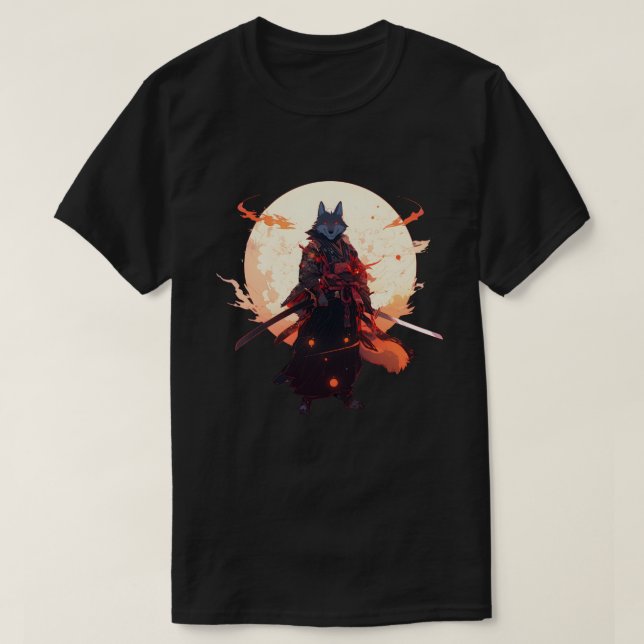 Samurai Wolf Japanese Anime T-Shirt (Design Front)