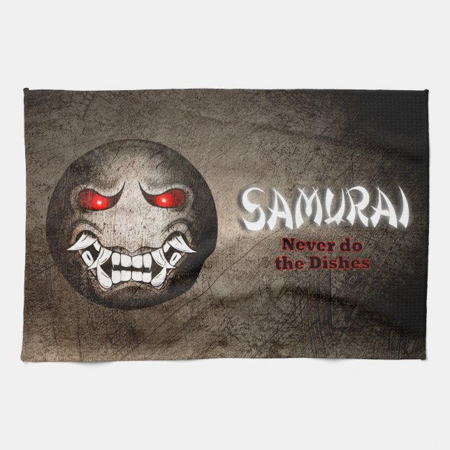 Samuraimoji Vintage Kitchen Linen Tea Towel (Horizontal)
