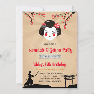 Samurais and geisha party invitation