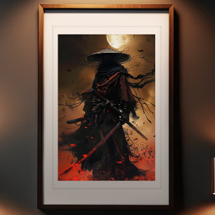 Samurai's Eclipse - Enigmatic Warrior Art Print