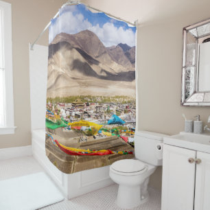 Samye monastery aerial view - Tibet, Asia Shower Curtain