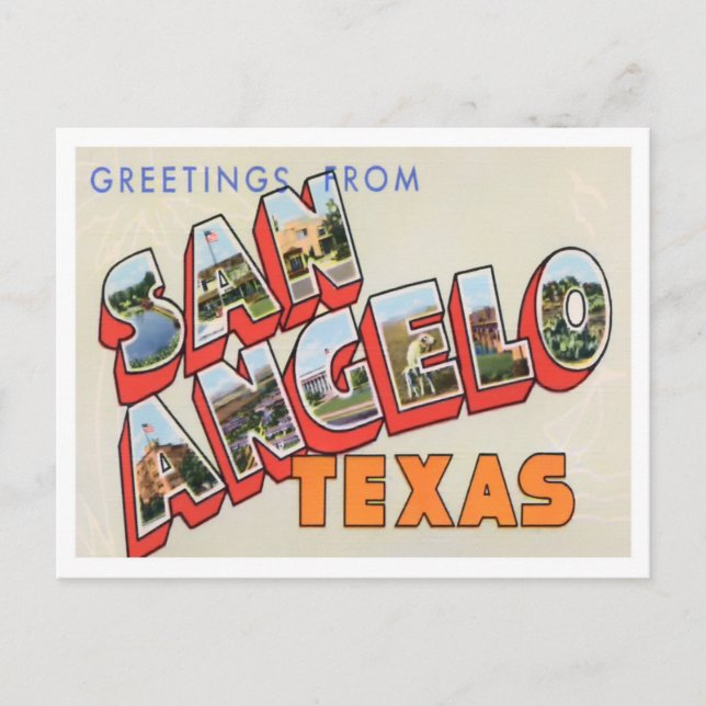 San Angelo, Texas Vintage Big Letters Postcard (Front)