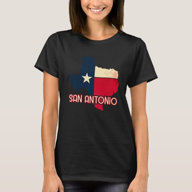 San Antonio City Texas Texan Flag Map T-Shirt (Front)