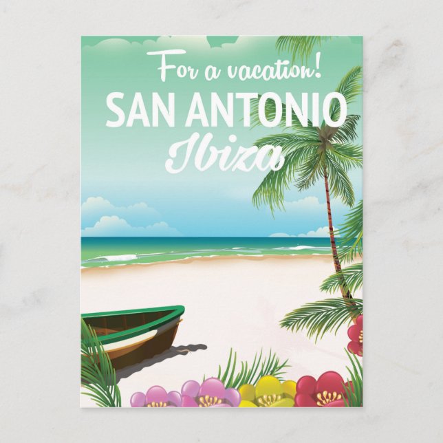 San Antonio Ibiza beach travel poster Postcard (Front)