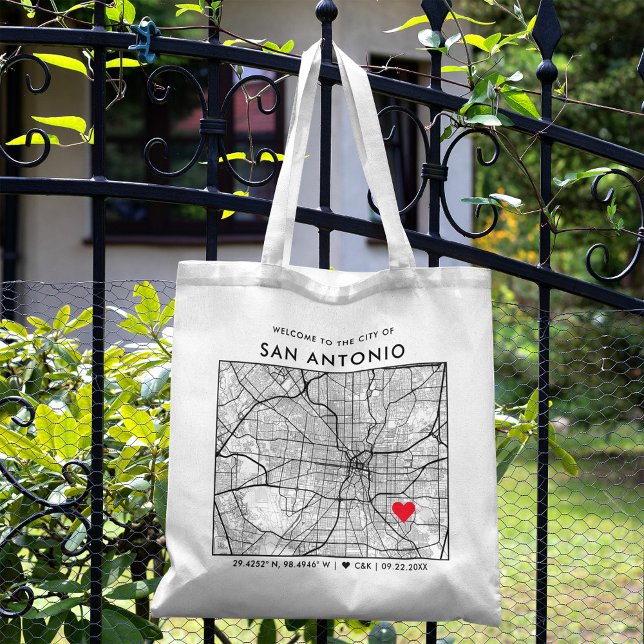 San Antonio Love Locator City Map Wedding Welcome Tote Bag (Creator Uploaded)