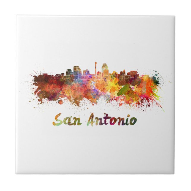 San Antonio skyline in watercolor Tile (Front)