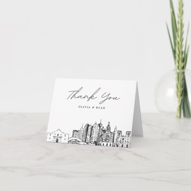 San Antonio Skyline Sketch Blank Thank You Card (Front)