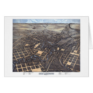 San Antonio, Texas, Antique Aerial City Map, 1873
