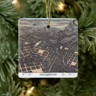 San Antonio, Texas, Antique Aerial City Map, 1873 Ceramic Ornament