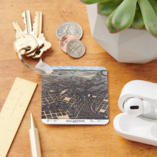 San Antonio, Texas, Antique Aerial City Map, 1873 Key Ring