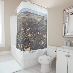 San Antonio, Texas, Antique Aerial City Map, 1873 Shower Curtain