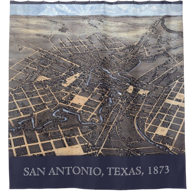 San Antonio, Texas, Antique Aerial City Map, 1873 Shower Curtain (Front)