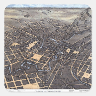 San Antonio, Texas, Antique Aerial City Map, 1873 Square Sticker