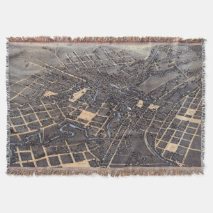 San Antonio, Texas, Antique Aerial City Map, 1873 Throw Blanket