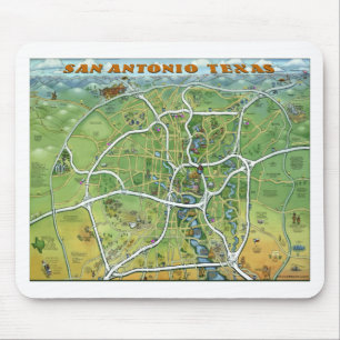 San Antonio Texas Cartoon Map Mouse Mat