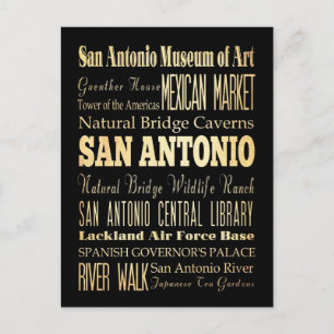 San Antonio Texas City State Typography Art Postcard