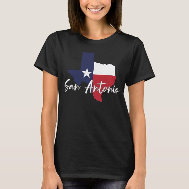 San Antonio, Texas Flag Map Women's Black T-Shirt (Front)