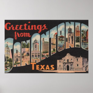 San Antonio, Texas - Large Letter Scenes Poster
