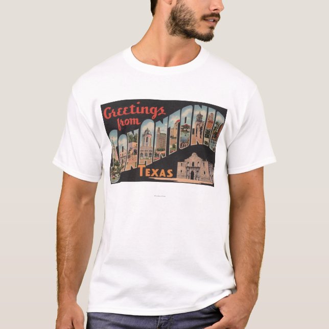 San Antonio, Texas - Large Letter Scenes T-Shirt (Front)