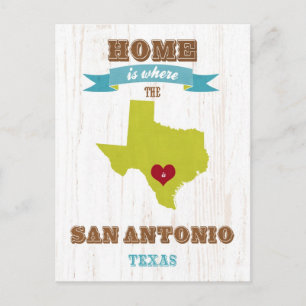 San Antonio,Texas Map – Home Is Where The Heart Is Postcard