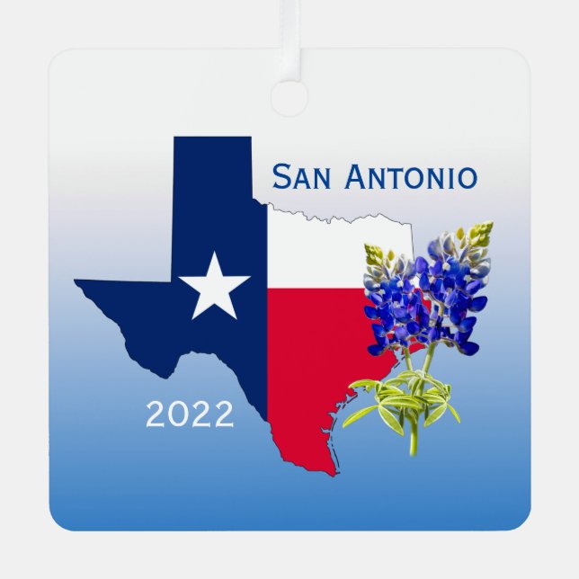 San Antonio Texas, Outline & Bluebonnets Ornament (Front)