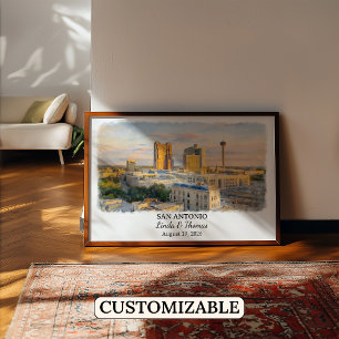 San Antonio Texas Poster, Watercolor, Custom Poster