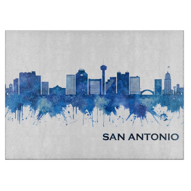 San Antonio Texas Skyline Blue Cutting Board (Front)