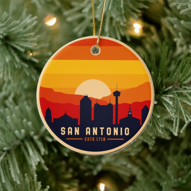 San Antonio Texas Skyline Cityscape Souvenir Ceramic Tree Decoration (Tree)