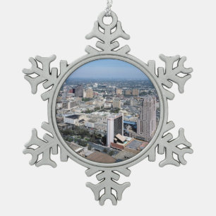 San Antonio Texas Skyline Snowflake Pewter Christmas Ornament