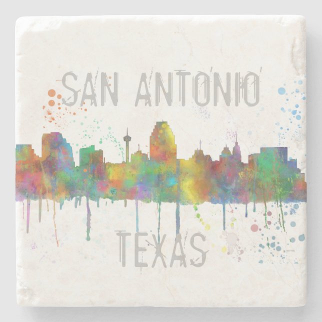 SAN ANTONIO TEXAS SKYLINE STONE COASTER (Front)
